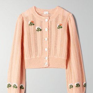 Wilfred Le Fou Polka Sweater Cardigan Aritzia XXS Coral